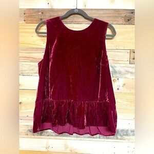 J.Crew size12 Scoop Neck Rich Burgundy Soft Velvet Sleeveless Blouse with Button